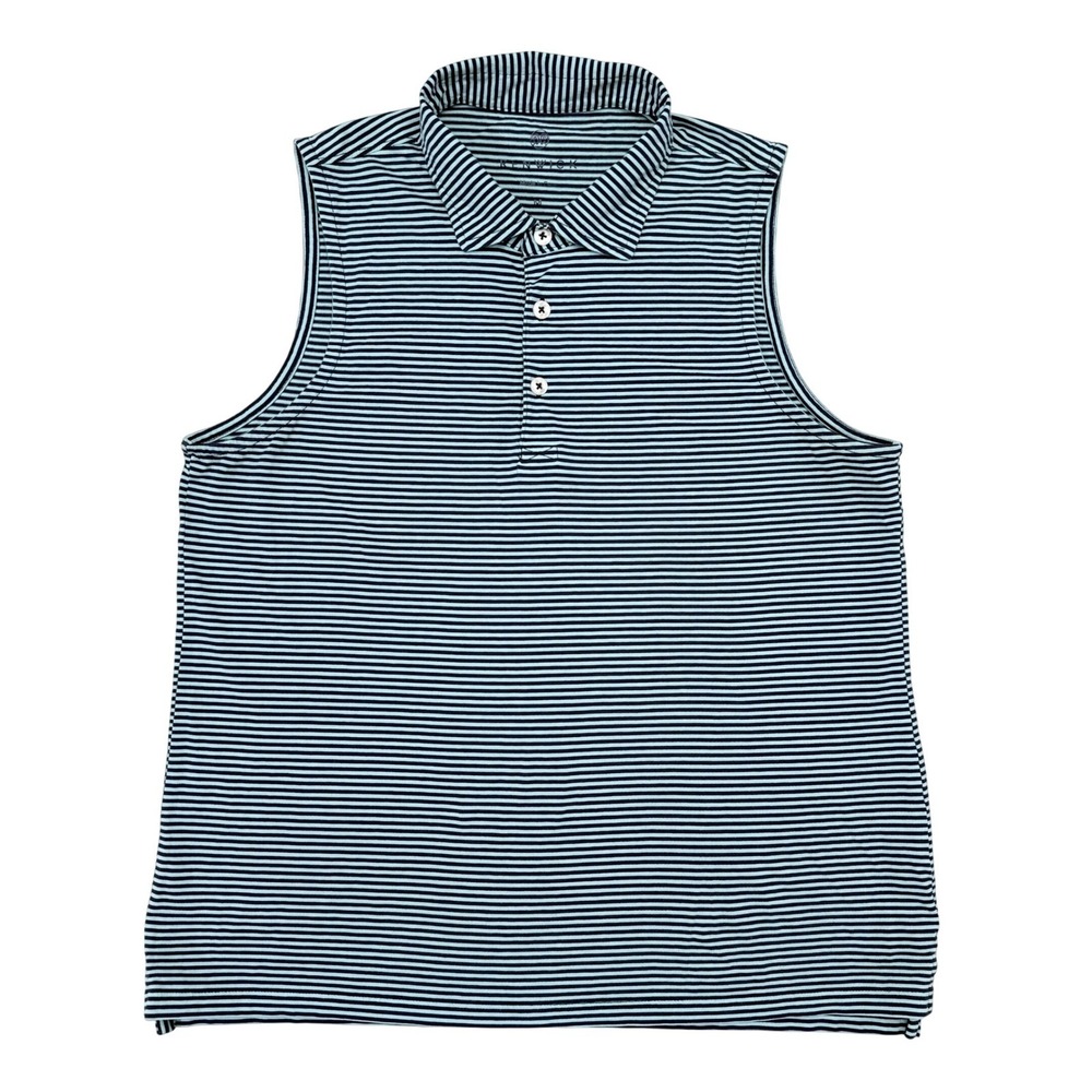 Renwick Golf Polo Womens Medium Blue Striped Sleeveless Pima Cotton Preppy